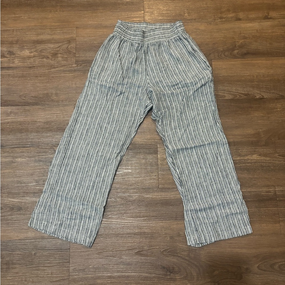Sienna Sky Blue and White Striped Capris